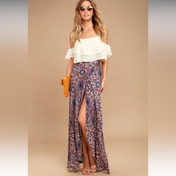 LuLu’s Dancing With Daisies Mauve Print Maxi Skirt - Picture 1 of 3